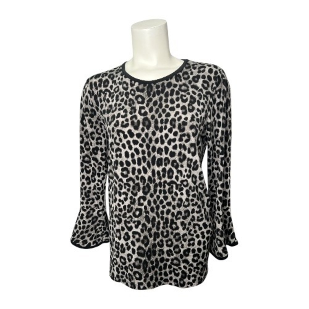 Michael Kors Animal Print Top Womens Bell Sleeve Crew Neck Blouse Sz Medium